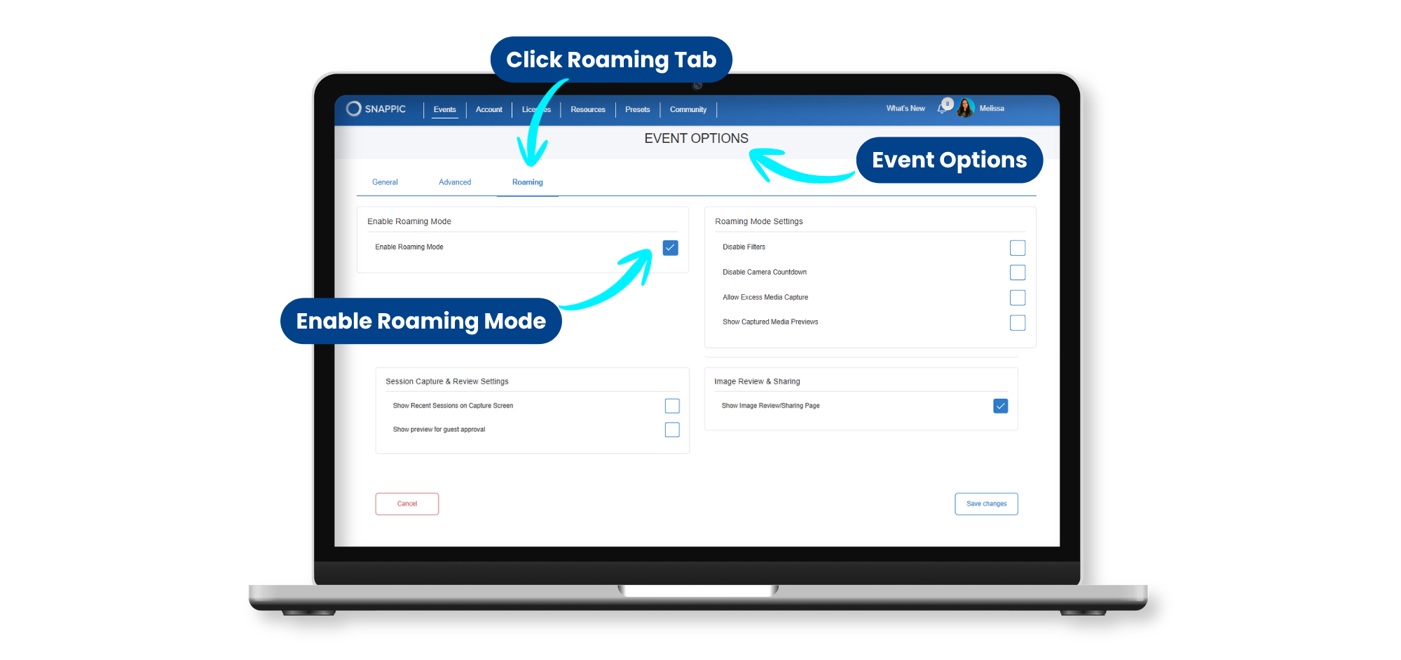 Enable Roaming with Snappic